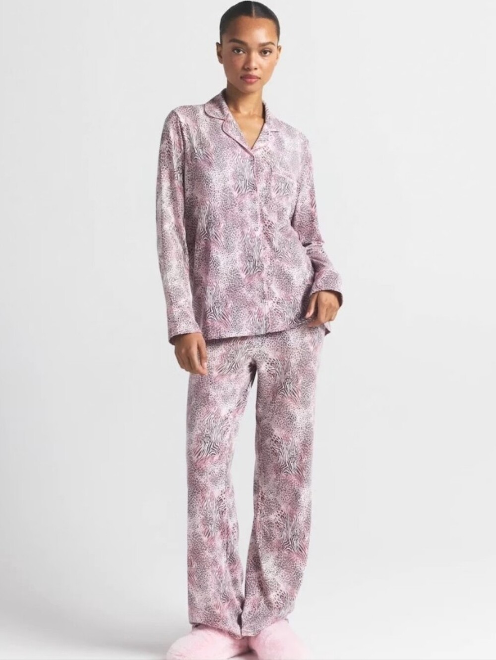 SKIMS Pink Patterned Long Sleeve Pajama Set